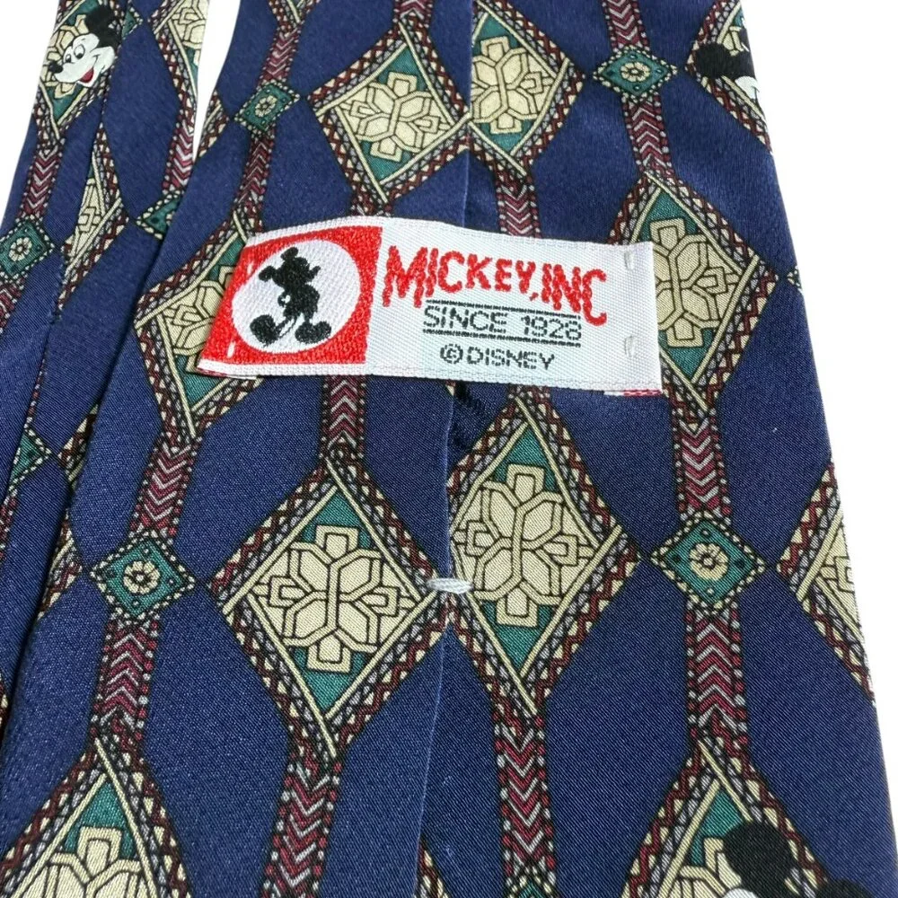Vintage Mickey, Inc. Silk Tie – Hidden Mickeys in Retro Geometric Print | EUC